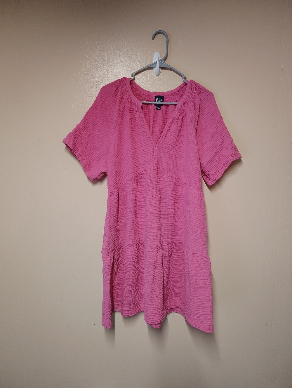 GAP Women's Tiered Cotton Gauze Pink Dress